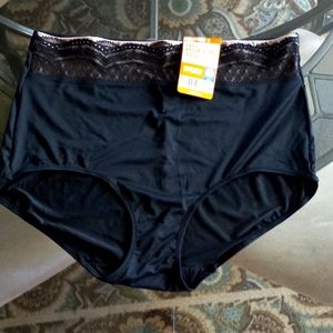 Warners Microfiber Womens Panty Briefs Size 8 XL Black w lace